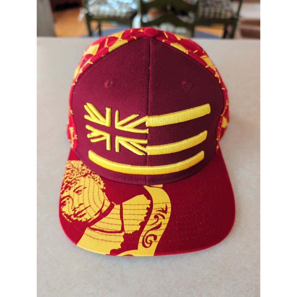 Dark Red/Yellow LiliuokalaniRed & gold royalty Queen visor Kahili back Panels